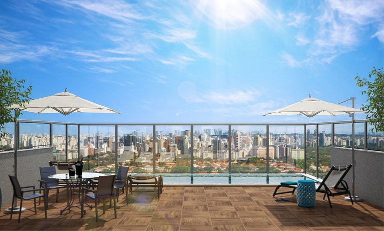 Studio Moderno com Rooftop & Piscina | Entre Vila Madalena e